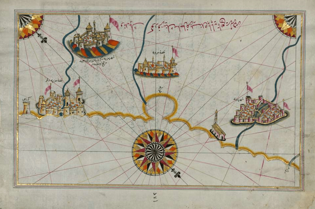Teil der Karten des Piri Reis mit den Städten Ravenna und Cesena.