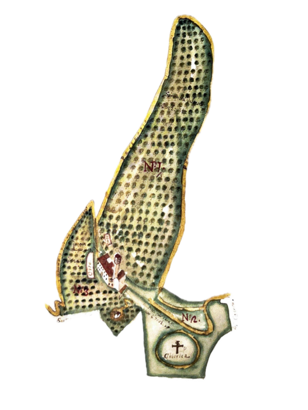 Anlagenzeichnung des Olivetanerklosters aus einem alten Codex.